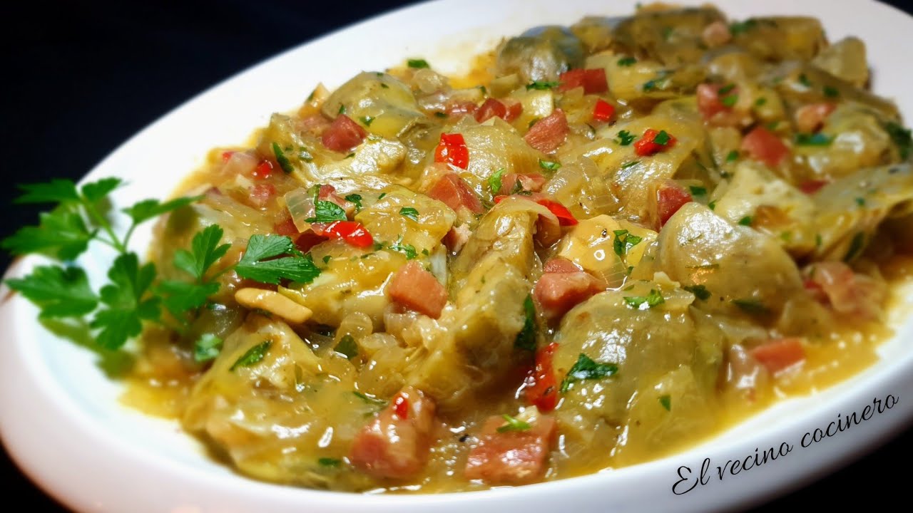 alcachofas de bote con jamón y huevo