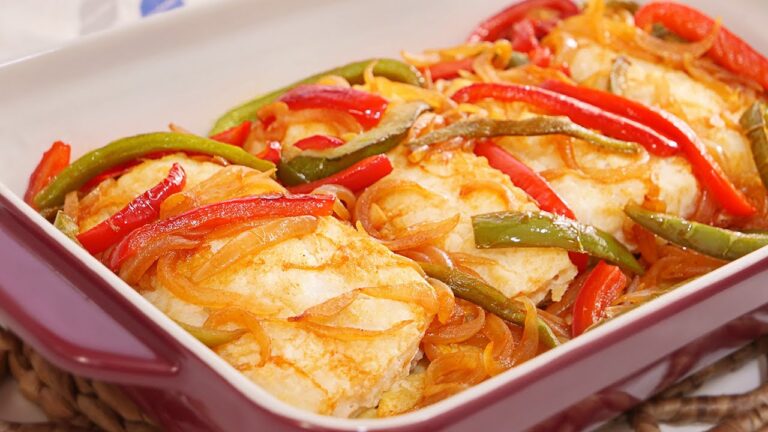 bacalao al horno con cebolla y pimientos