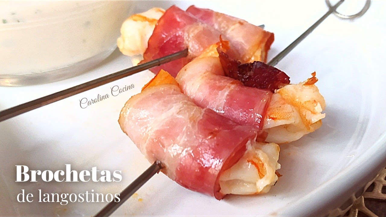 brochetas de langostinos a la plancha