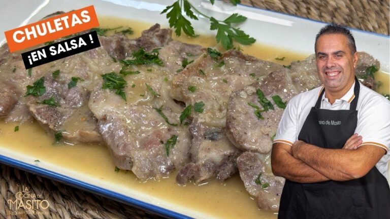 chuletas de aguja en salsa de vino blanco