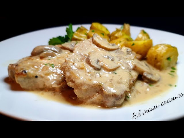 lomo de cerdo en salsa de champiñones
