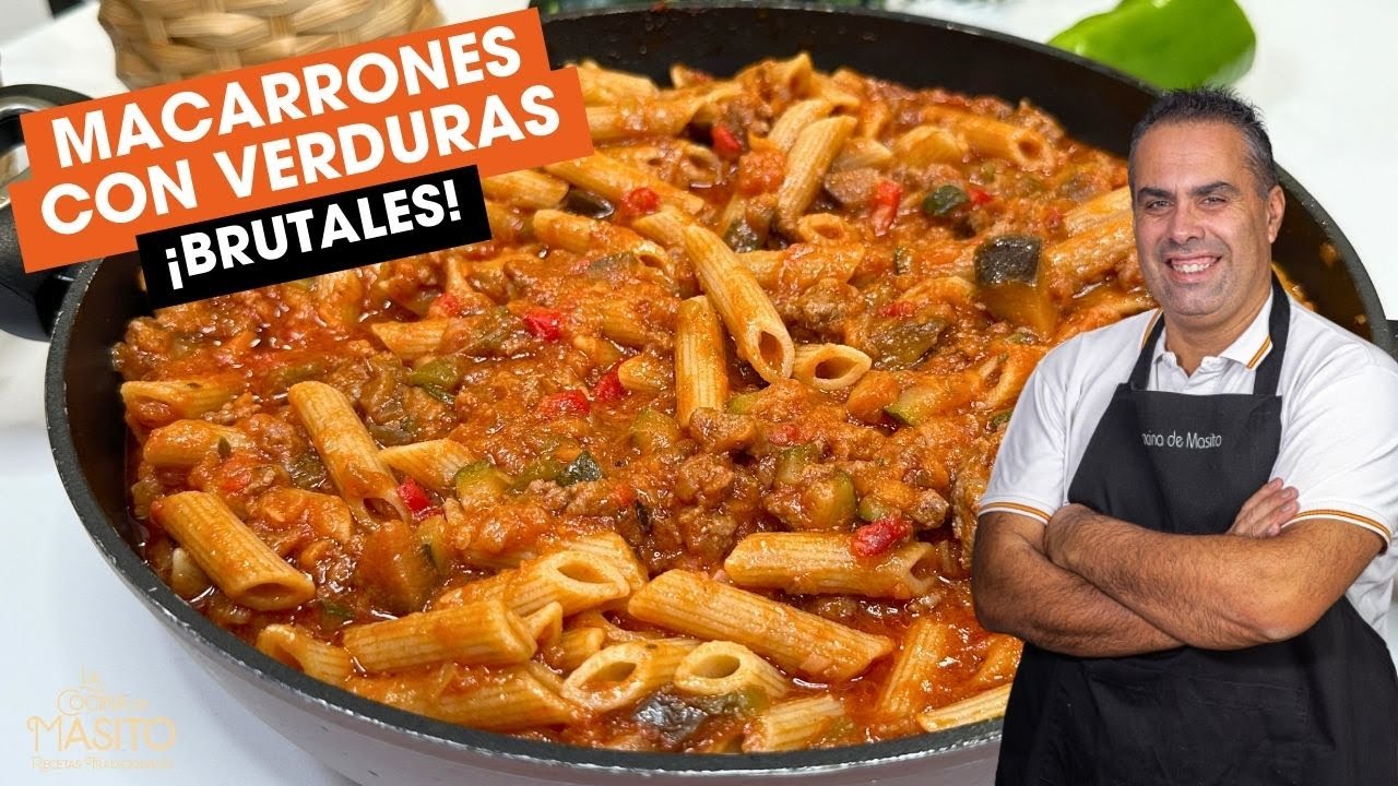 macarrones con carne picada y verduras