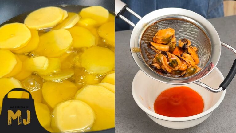 mejillones con patatas fritas de bolsa