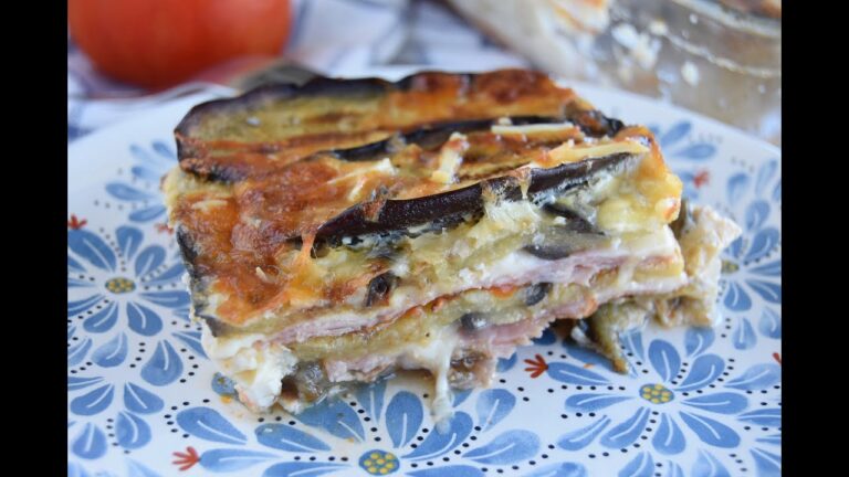 pastel de berenjenas con jamón york y queso al horno