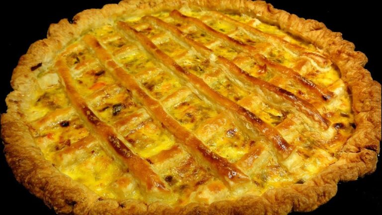 pastel de puerros y gambas hojaldre