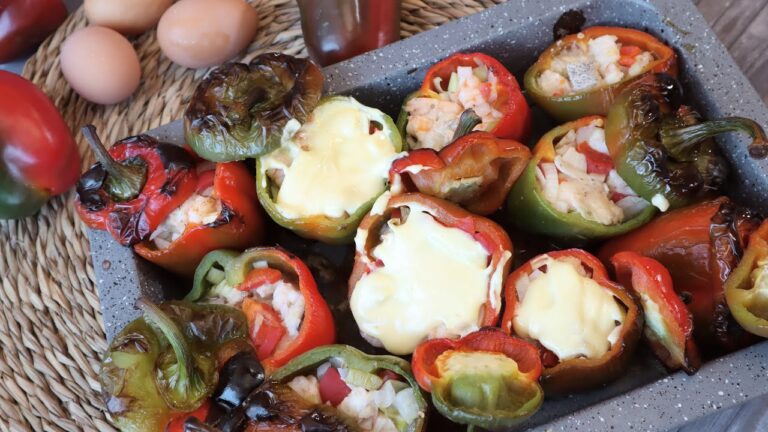 pimientos rellenos de merluza y gambas directo al paladar