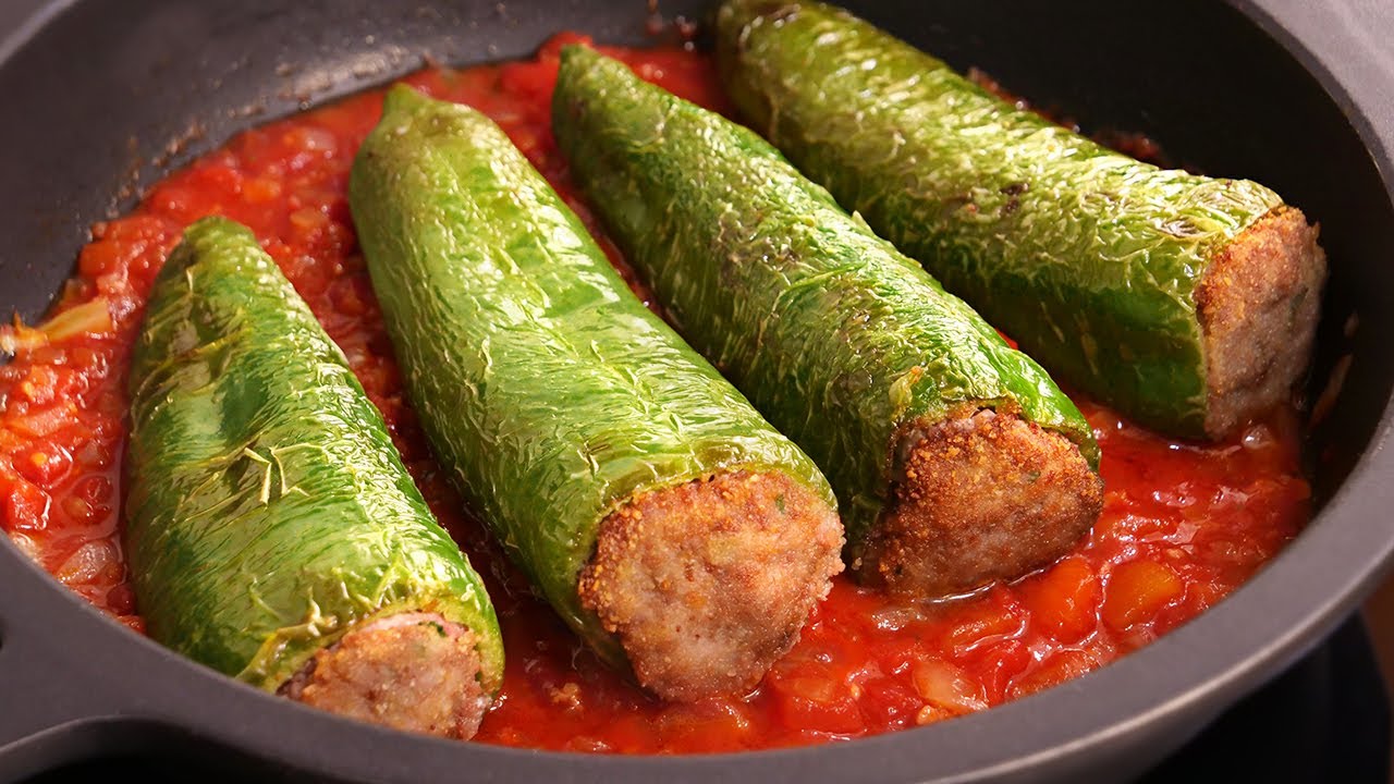 pimientos verdes rellenos de carne picada