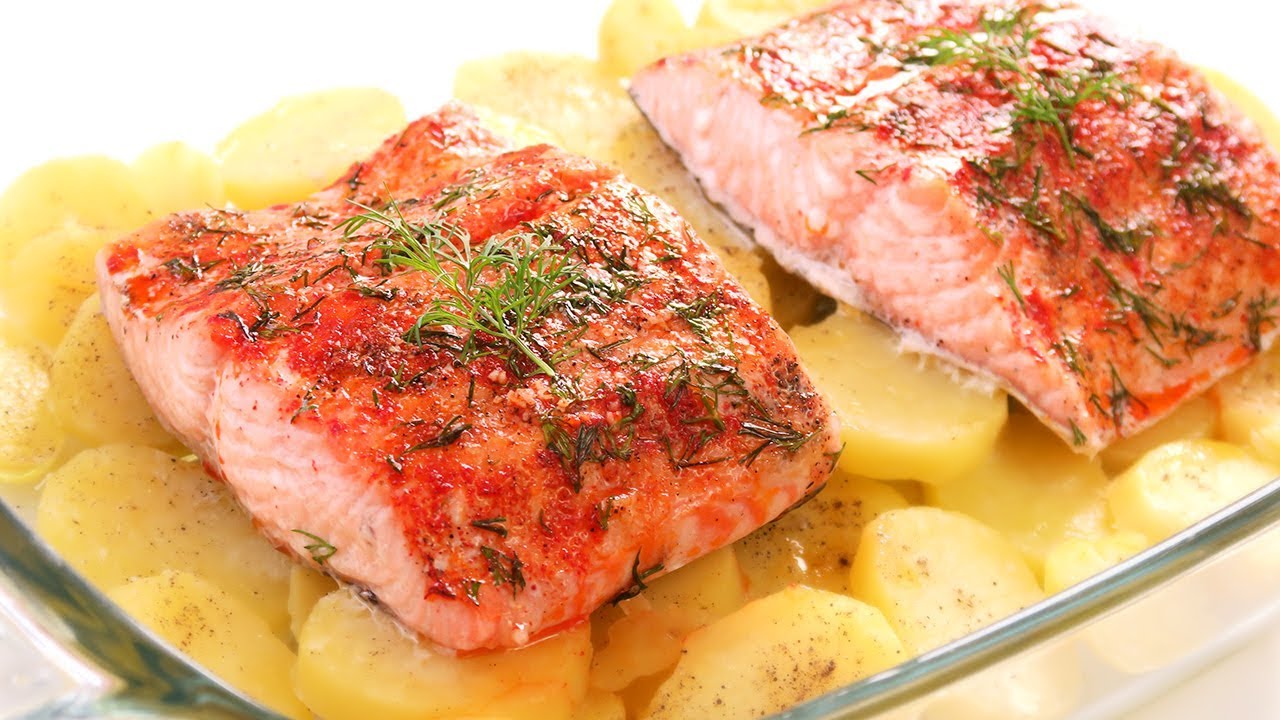 salmon al horno con patata panadera