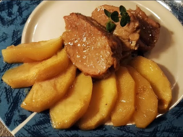 solomillo de cerdo con cebolla caramelizada y manzana
