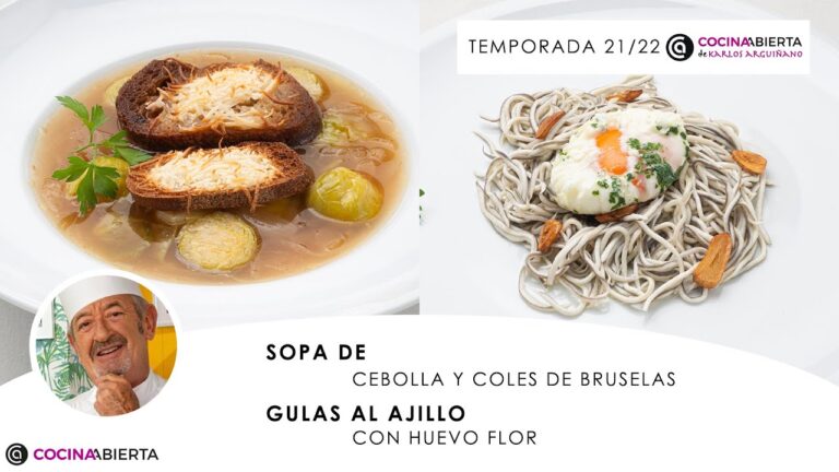 sopa de cebolla con coles de bruselas